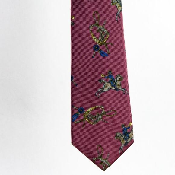 Henry Grethel Vintage Silk Tie Cranberry Blue Gold Made in USA - Picture 2 of 9